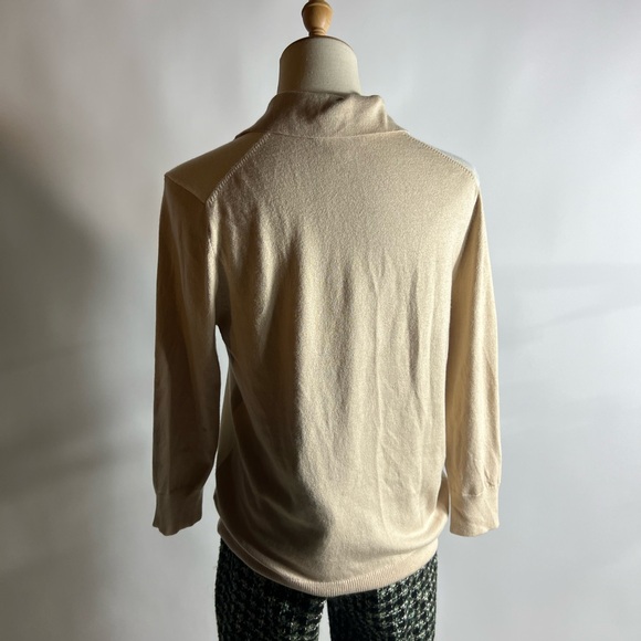 ANN TAYLOR Old Money Polo Cardigan Tan White 3/4 Sleeve Womens Small - Picture 5 of 8